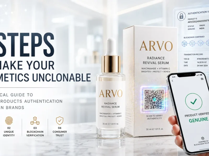 Serialised secure QR code on cosmetic packaging for beauty products authentication in India